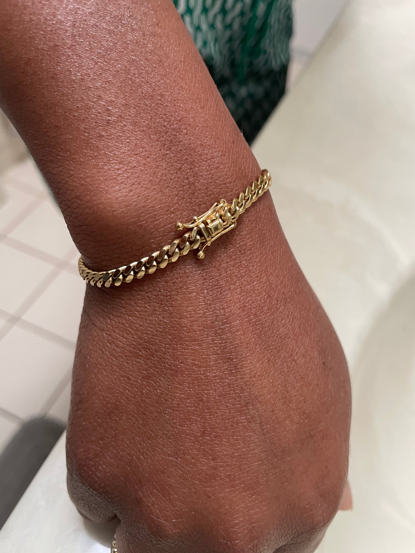 4MM 14k Gold Miami Cuban Link Bracelet 999 Silver