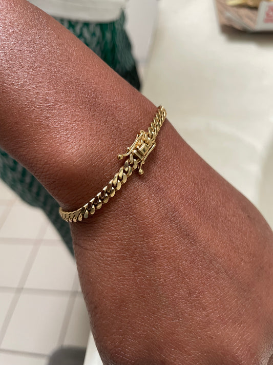 4MM 14k Gold Miami Cuban Link Bracelet 999 Silver