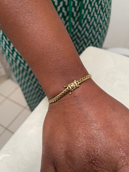 4MM 14k Gold Miami Cuban Link Bracelet 999 Silver